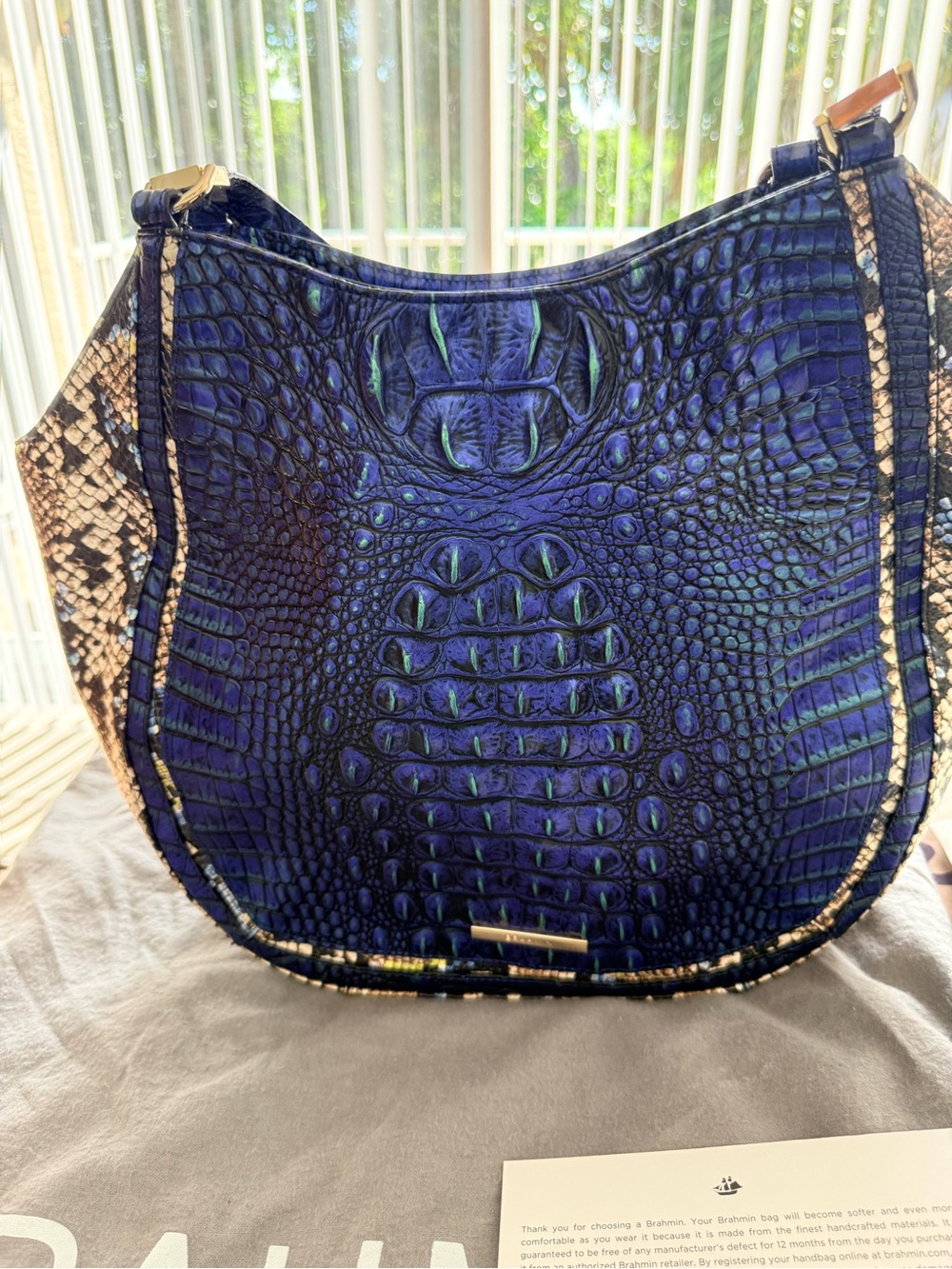 Brahmin Marianna Mirage Monterrey Blue Croc-Embossed Shoulder Bag